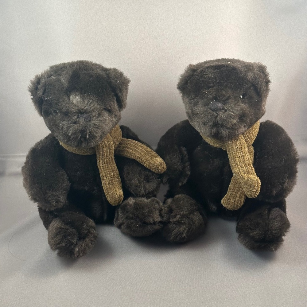 Pottery Barn Midnight Black Teddy Bear Set of 2 Dark‎ Brown Plush 12"